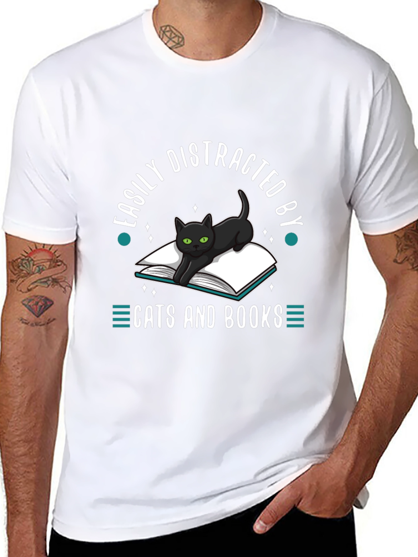 Easily Distracted by Cats and Books T-Shirt