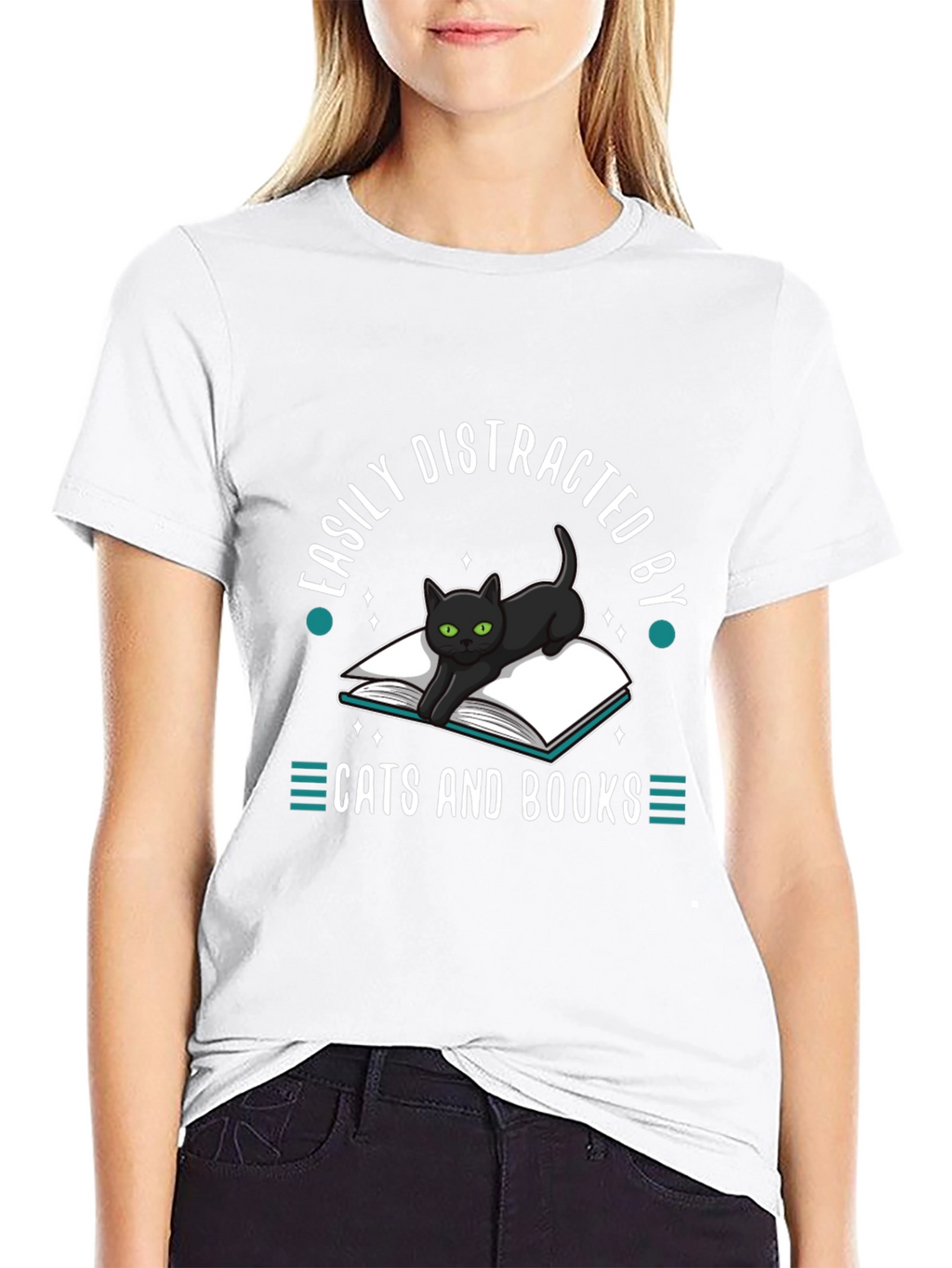 Easily Distracted by Cats and Books T-Shirt