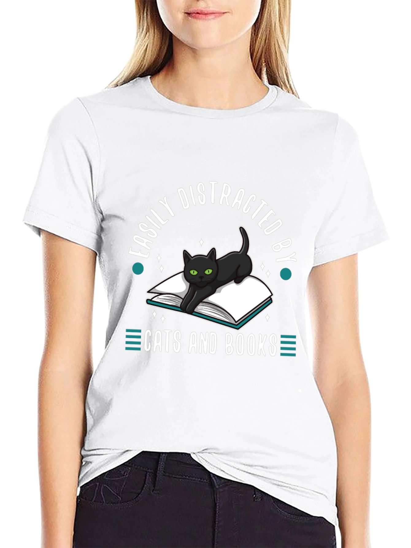 Easily Distracted by Cats and Books T-Shirt