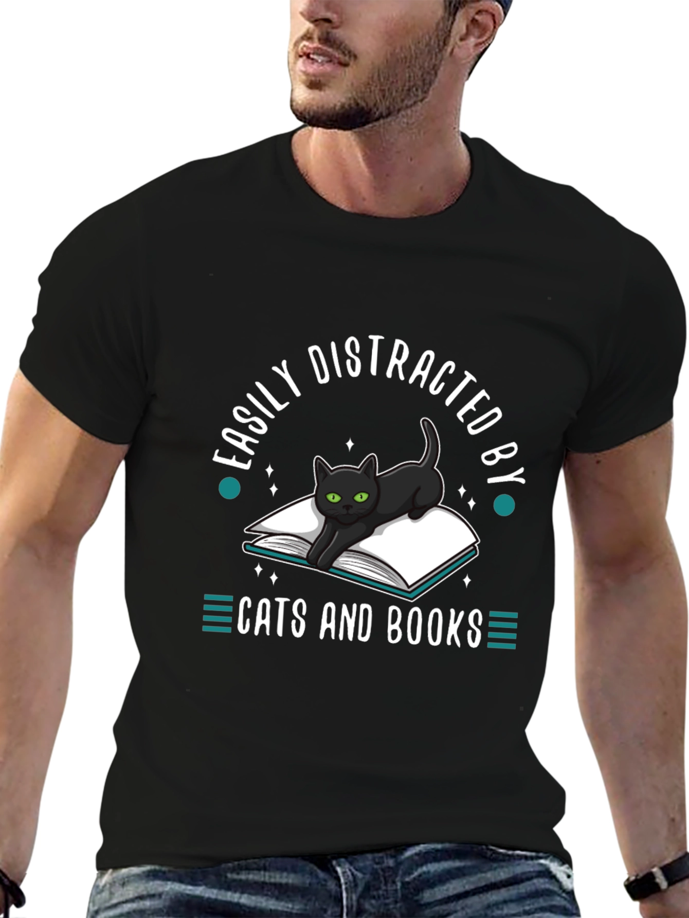 Easily Distracted by Cats and Books T-Shirt