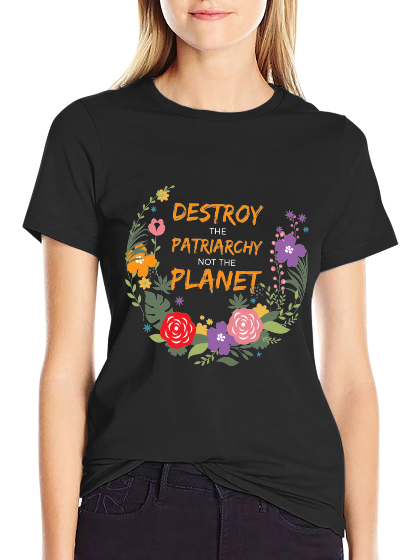 Destroy Patriarchy Floral T-Shirt