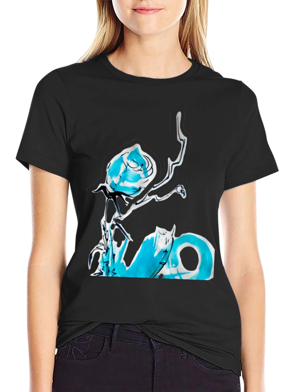 Abstract Rose Graphic Tee - Black