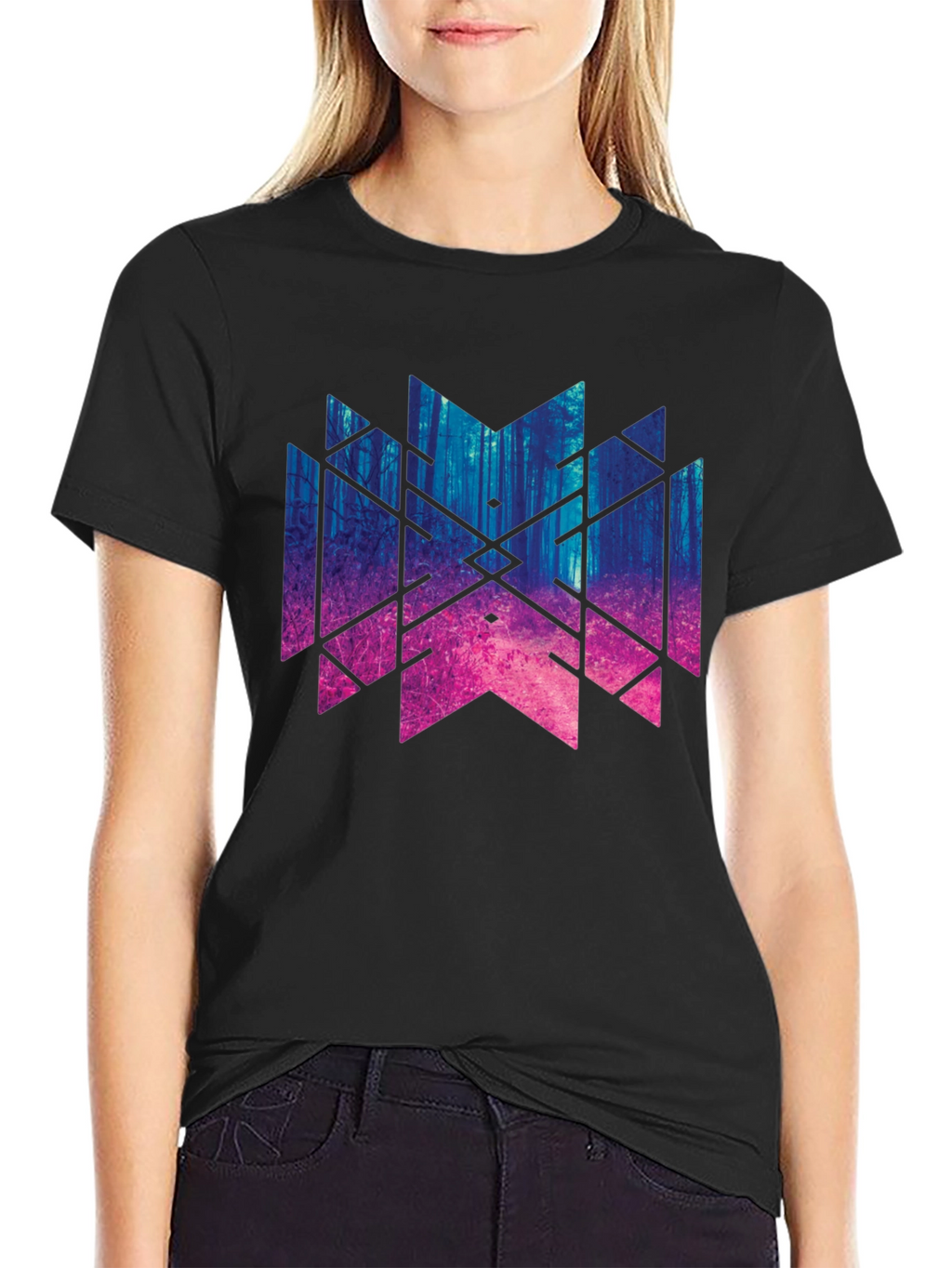 Geometric Forest T-Shirt - Black