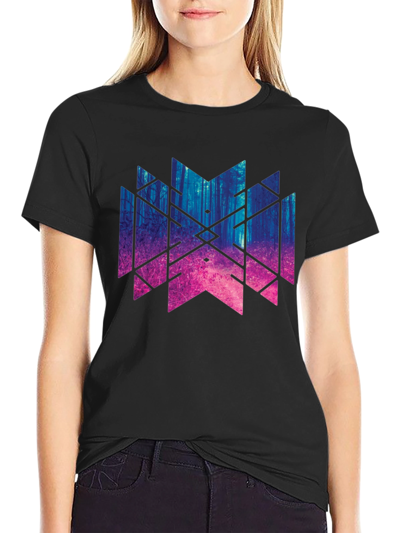 Geometric Forest T-Shirt - Black