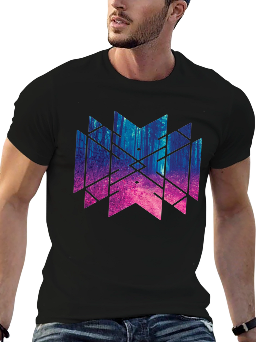 Geometric Forest T-Shirt - Black