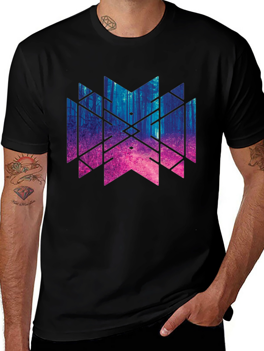 Geometric Forest T-Shirt - Black