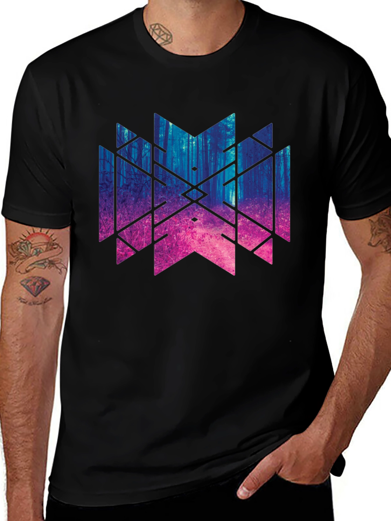 Geometric Forest T-Shirt - Black
