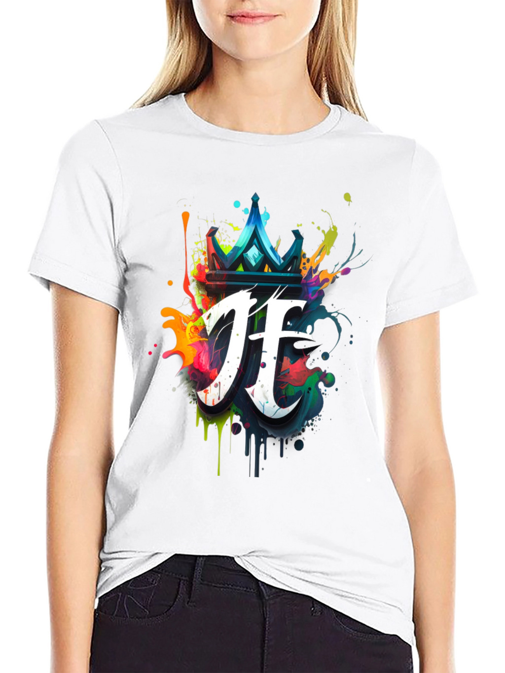 Crown & Initial Graphic Black T-Shirt