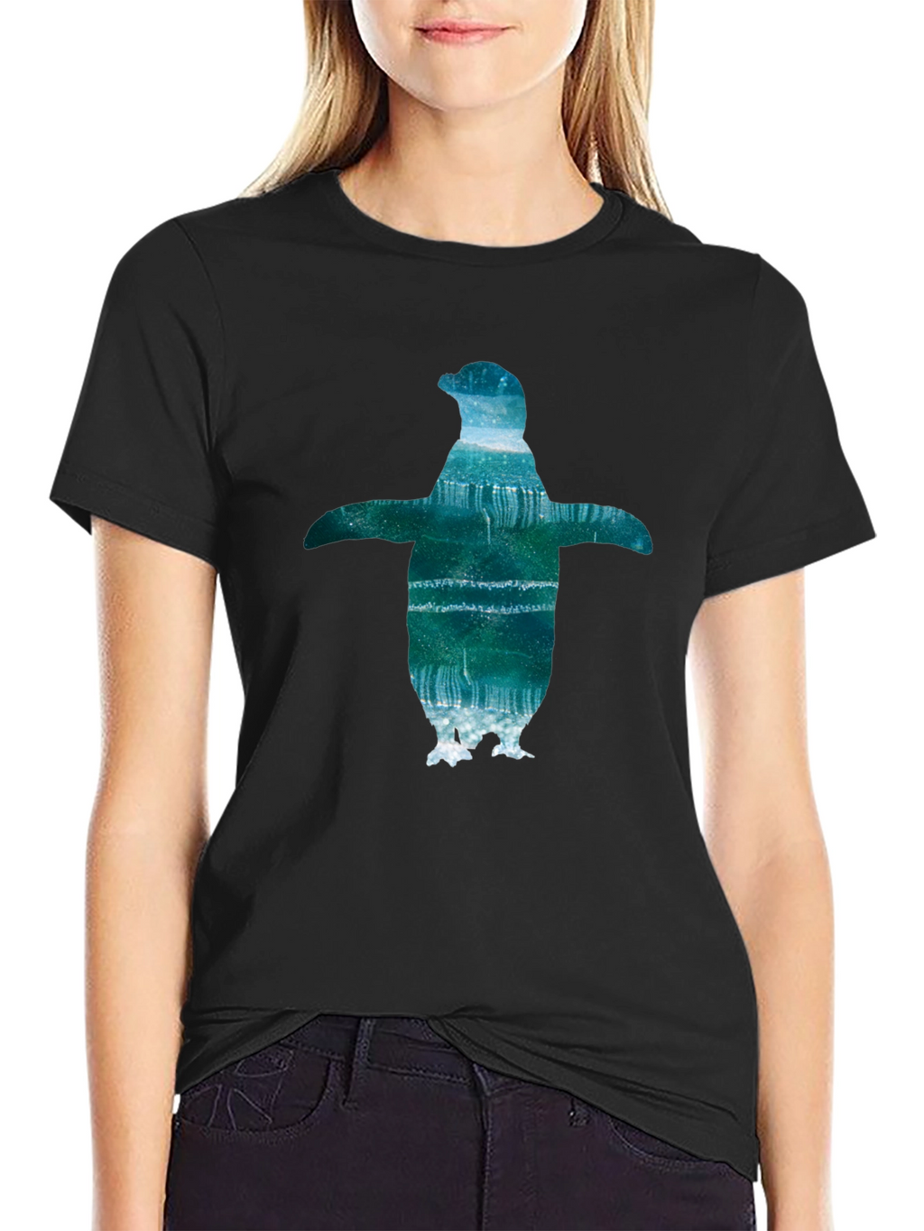 Mens Black T-Shirt with Penguin Graphic