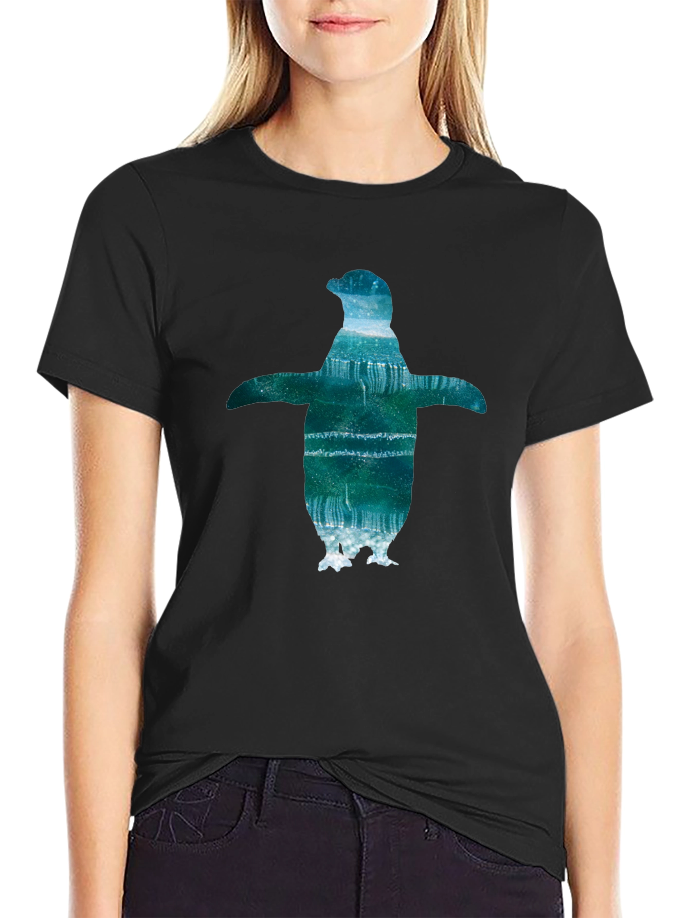 Mens Black T-Shirt with Penguin Graphic