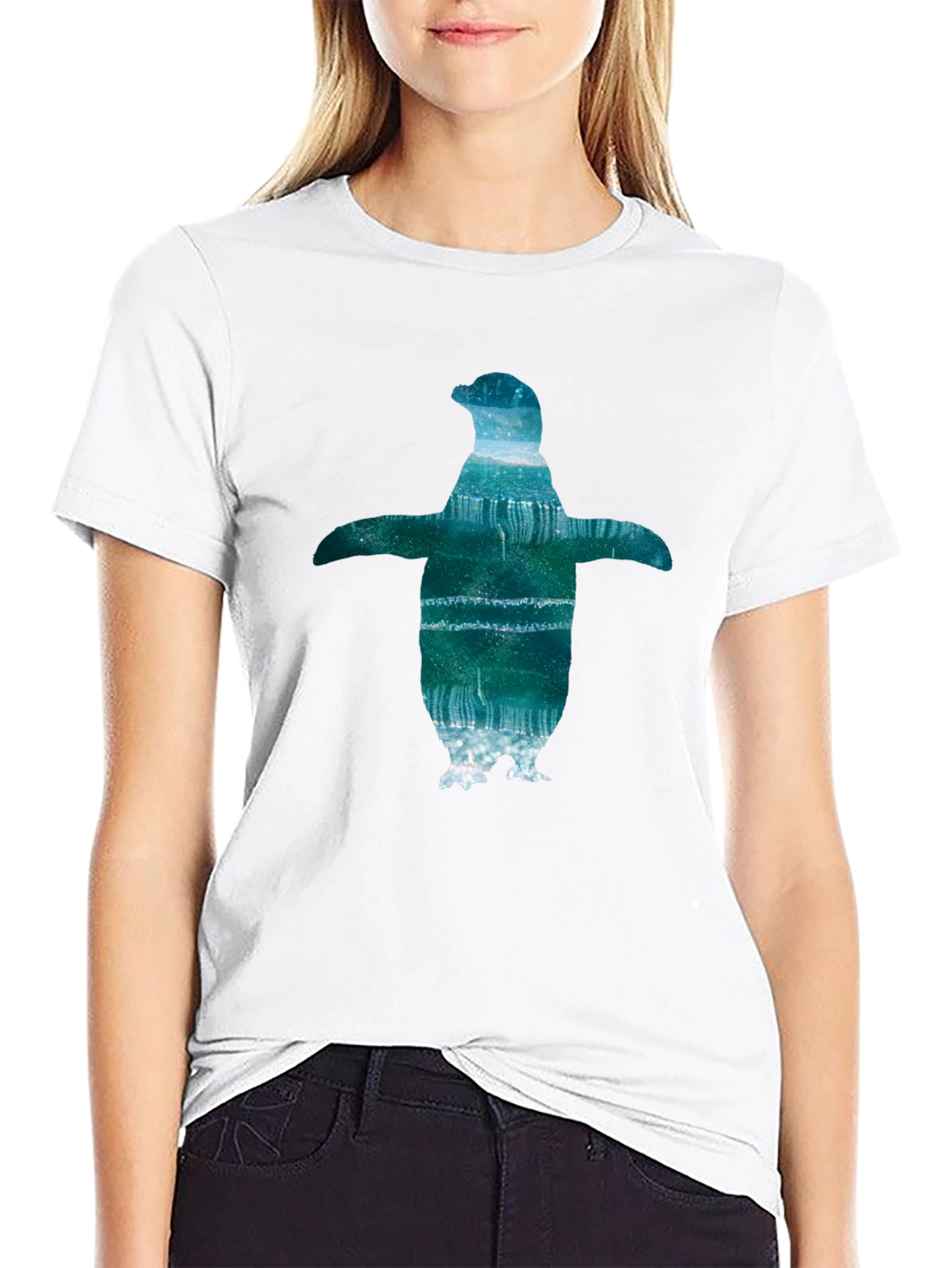 Mens Black T-Shirt with Penguin Graphic