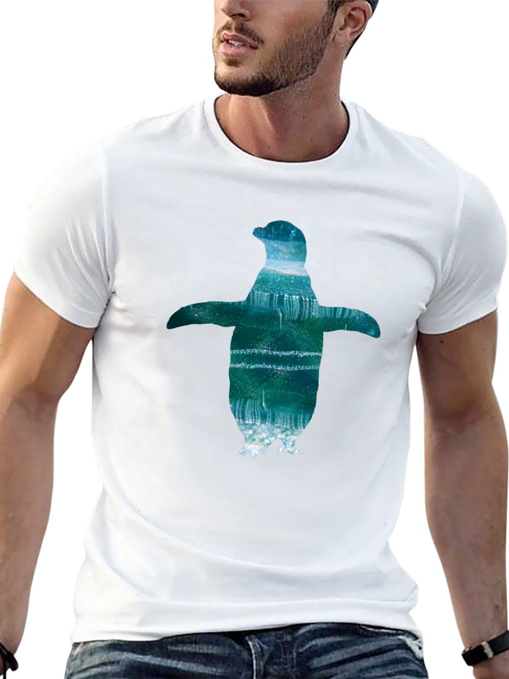 Mens Black T-Shirt with Penguin Graphic