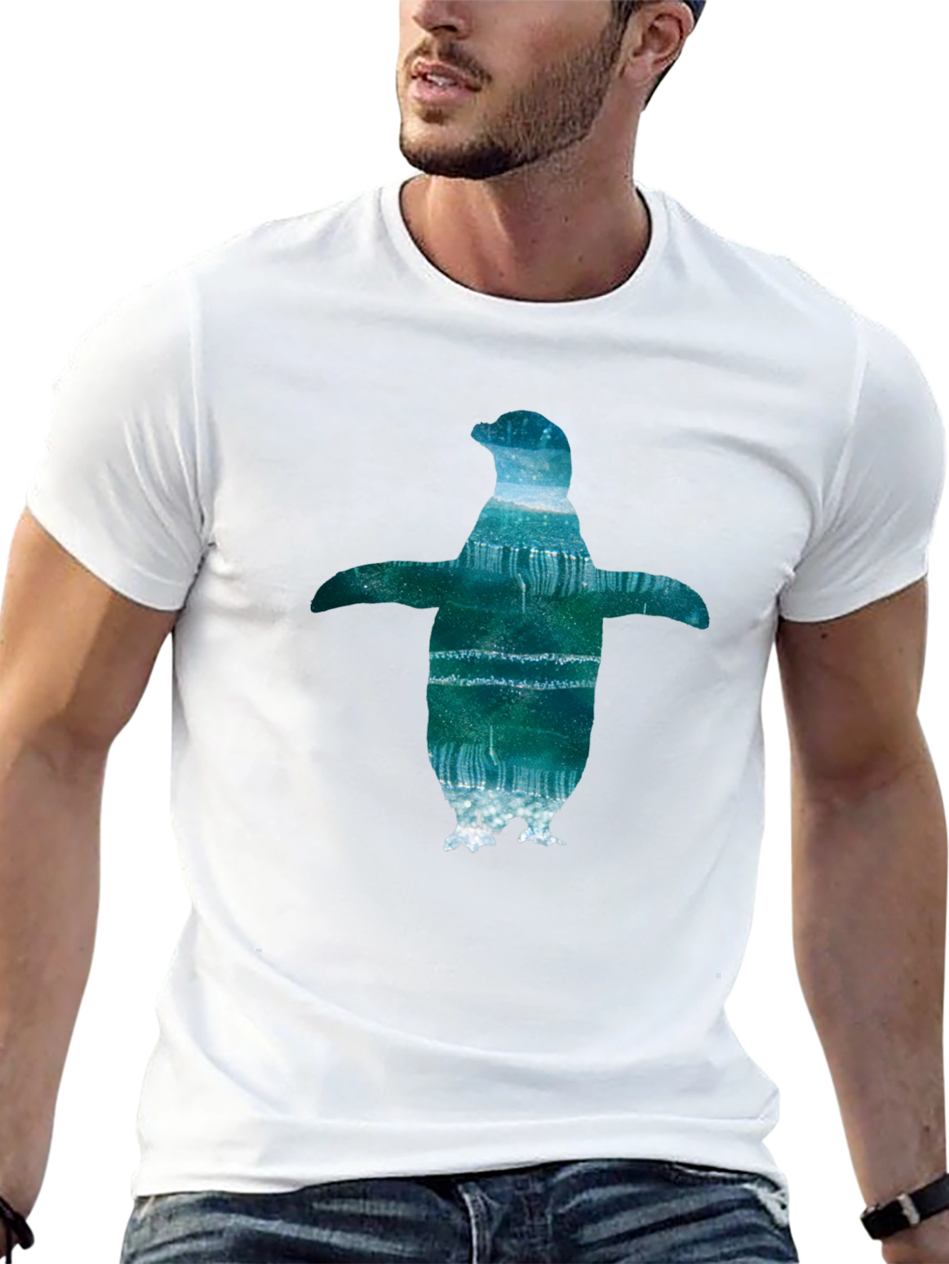 Mens Black T-Shirt with Penguin Graphic