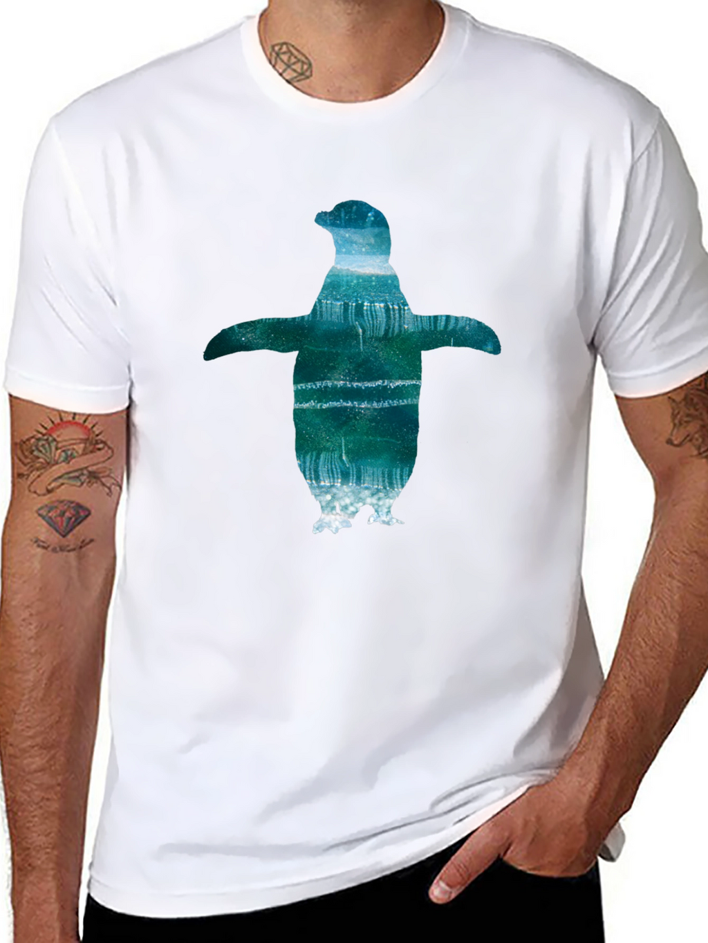 Mens Black T-Shirt with Penguin Graphic