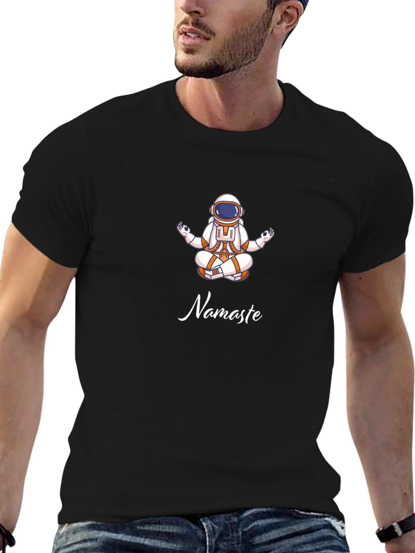 Astronaut Namaste Black T-Shirt - Yoga Space Tee