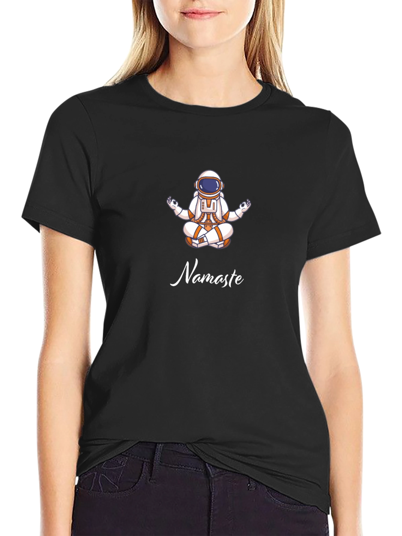 Astronaut Namaste Black T-Shirt - Yoga Space Tee