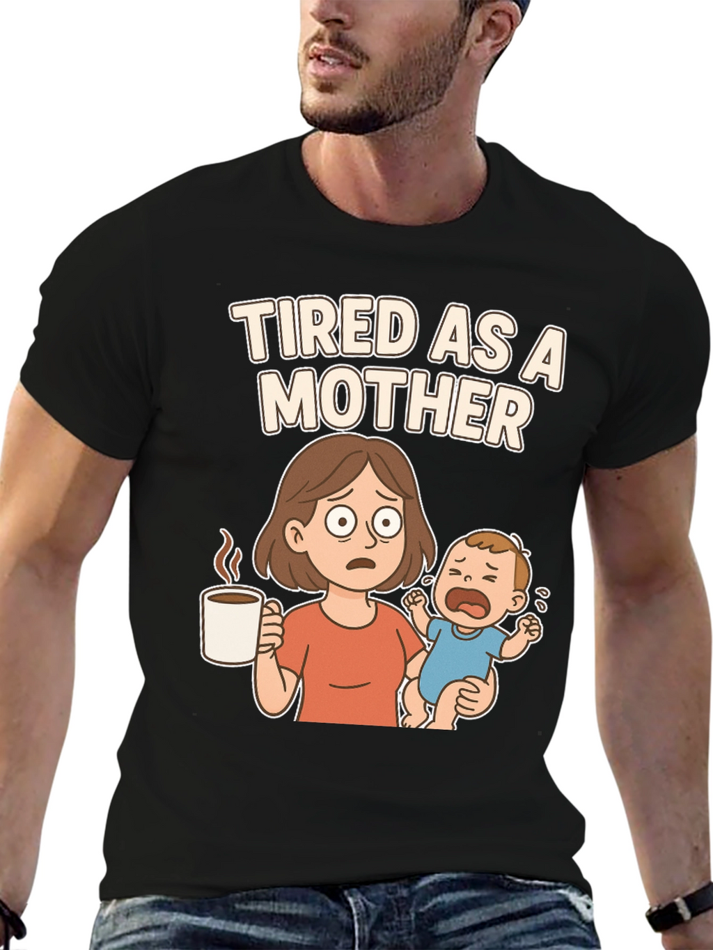 Tired as a Mother Cartoon Graphic T-Shirt