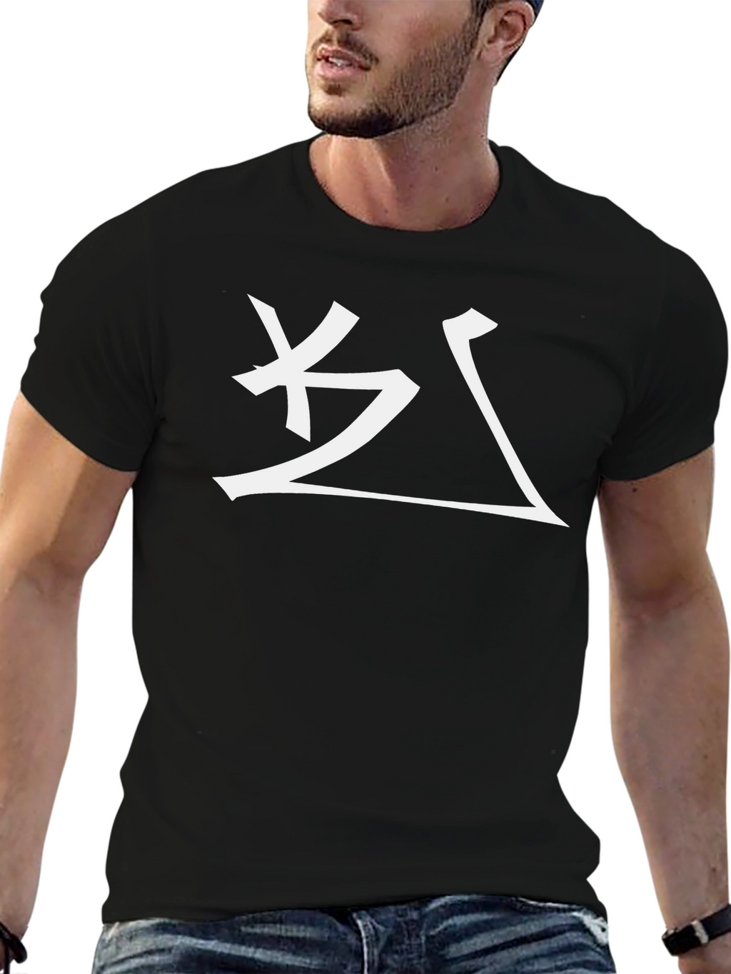 Black Tee with White Abstract Design