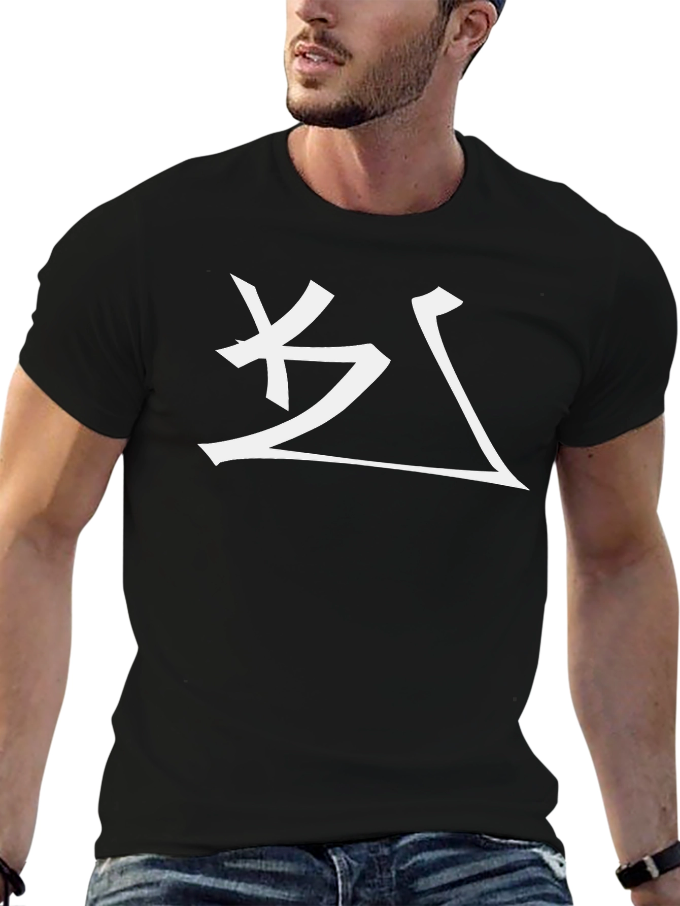 Black Tee with White Abstract Design