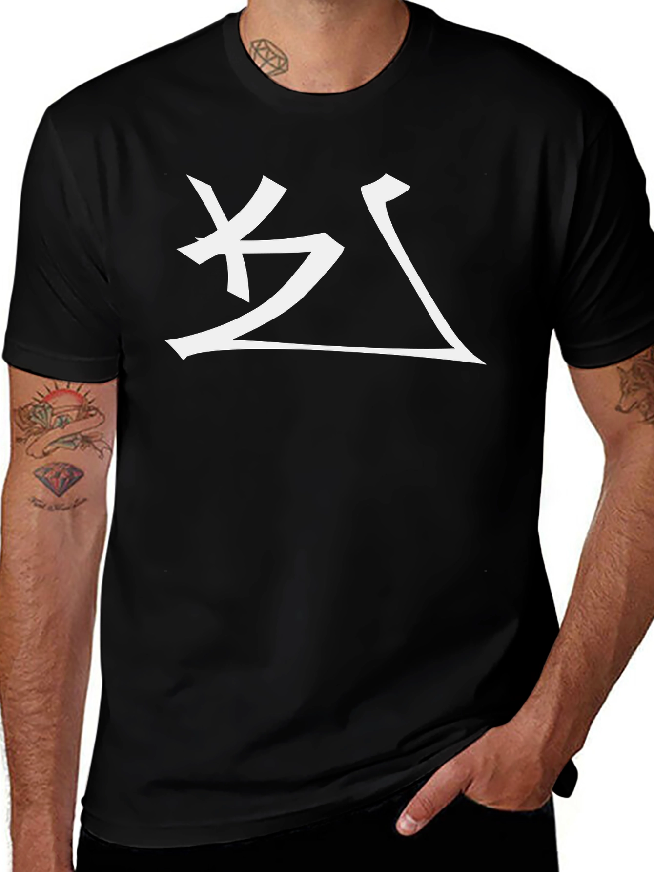 Black Tee with White Abstract Design