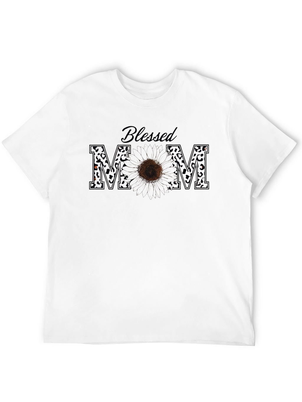 Blessed Mom Leopard Print Sunflower Graphic Tee