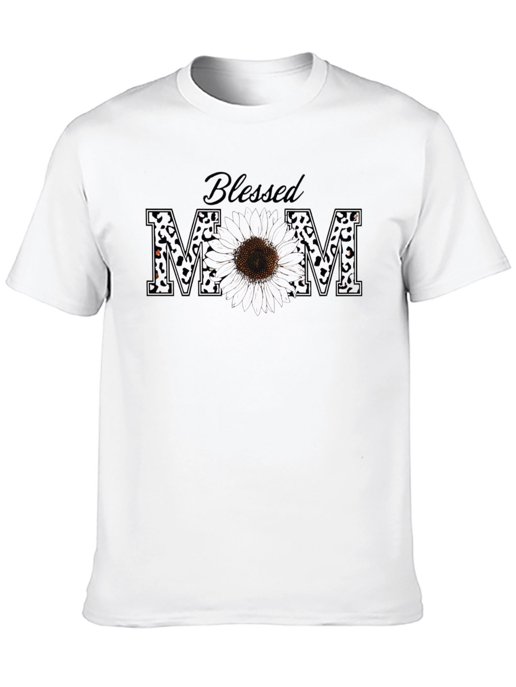 Blessed Mom Leopard Print Sunflower Graphic Tee