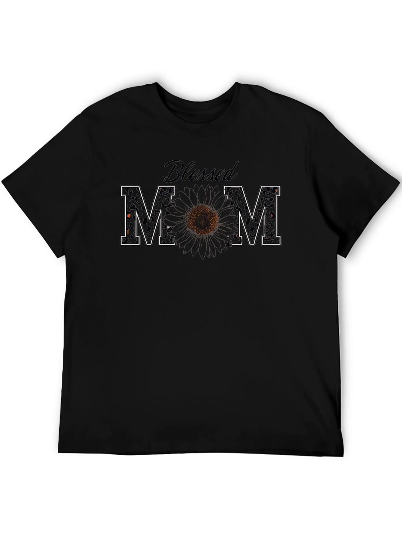 Blessed Mom Leopard Print Sunflower Graphic Tee