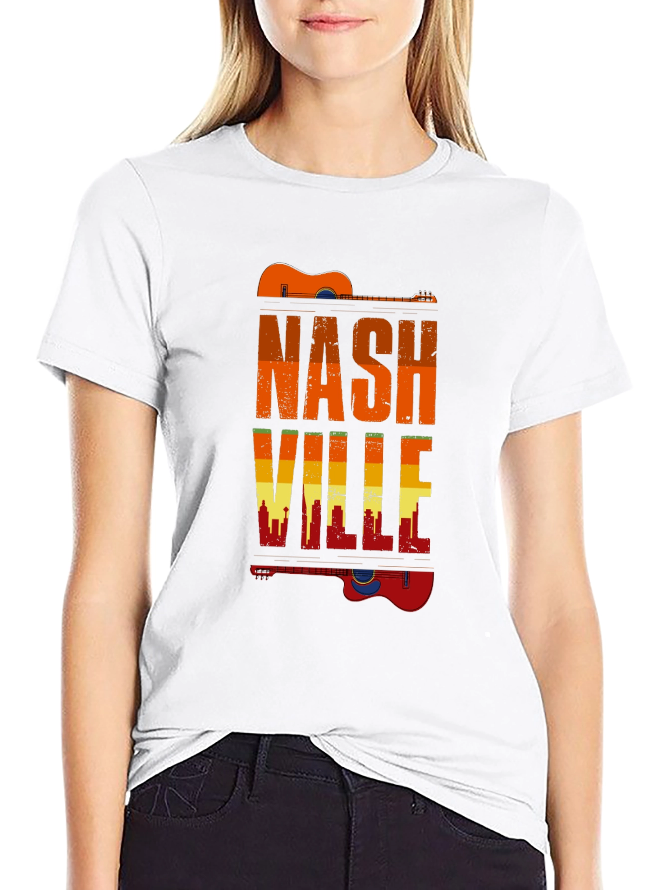 Nashville Guitar Skyline Graphic T-Shirt