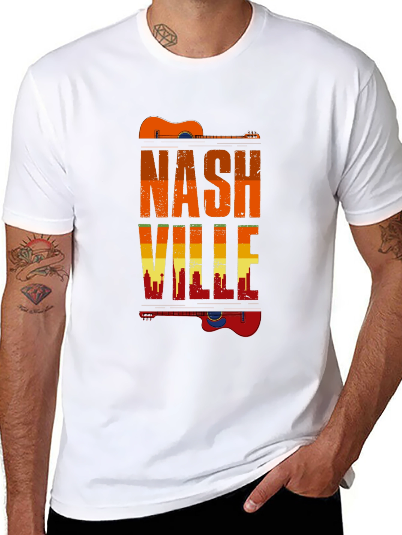 Nashville Guitar Skyline Graphic T-Shirt