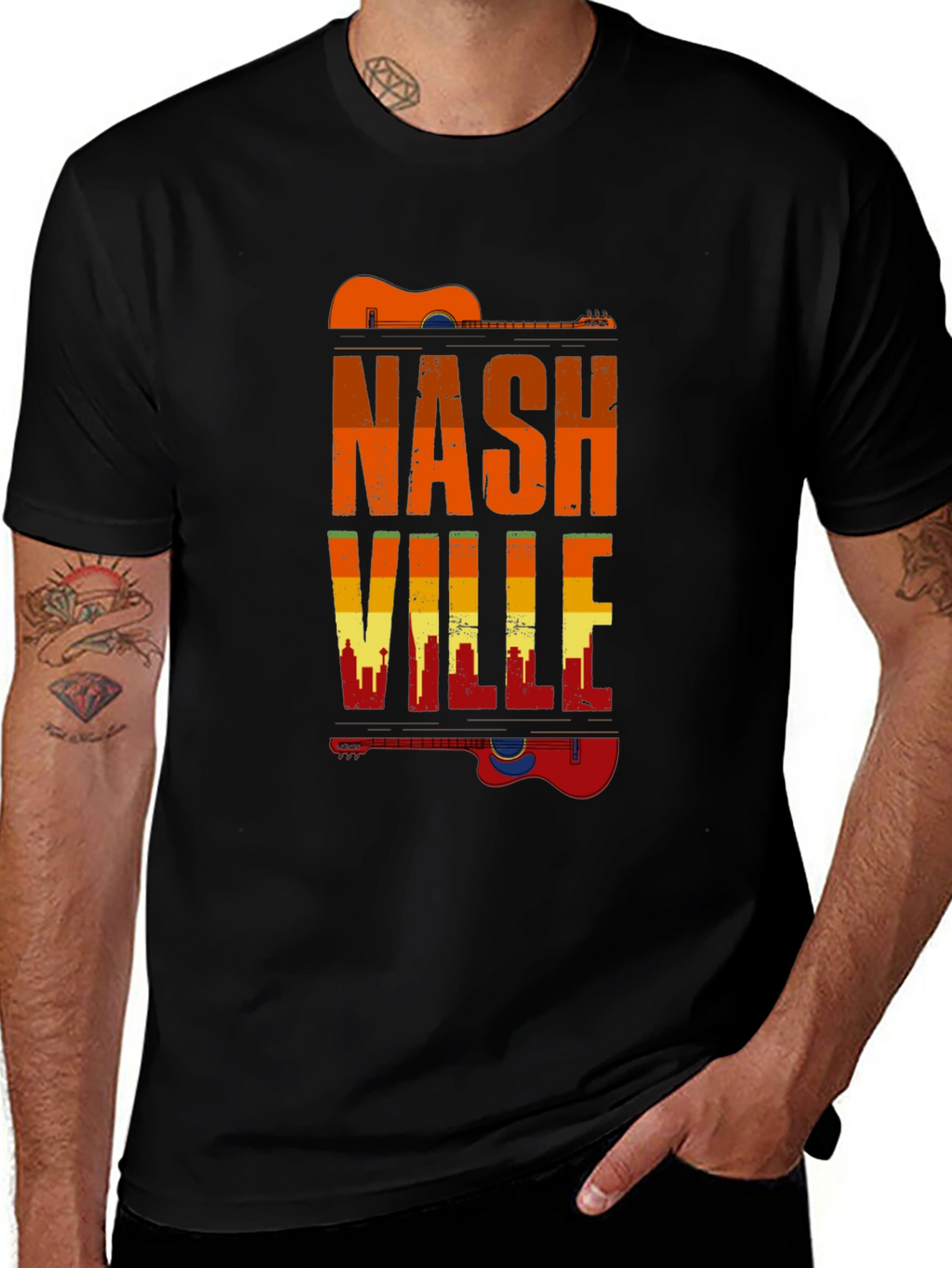 Nashville Guitar Skyline Graphic T-Shirt
