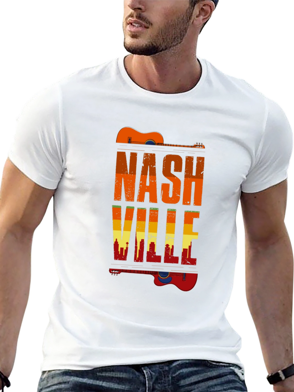 Nashville Guitar Skyline Graphic T-Shirt