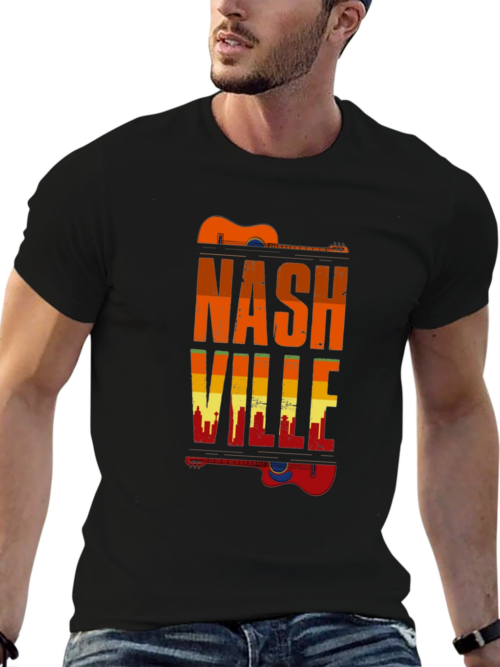 Nashville Guitar Skyline Graphic T-Shirt
