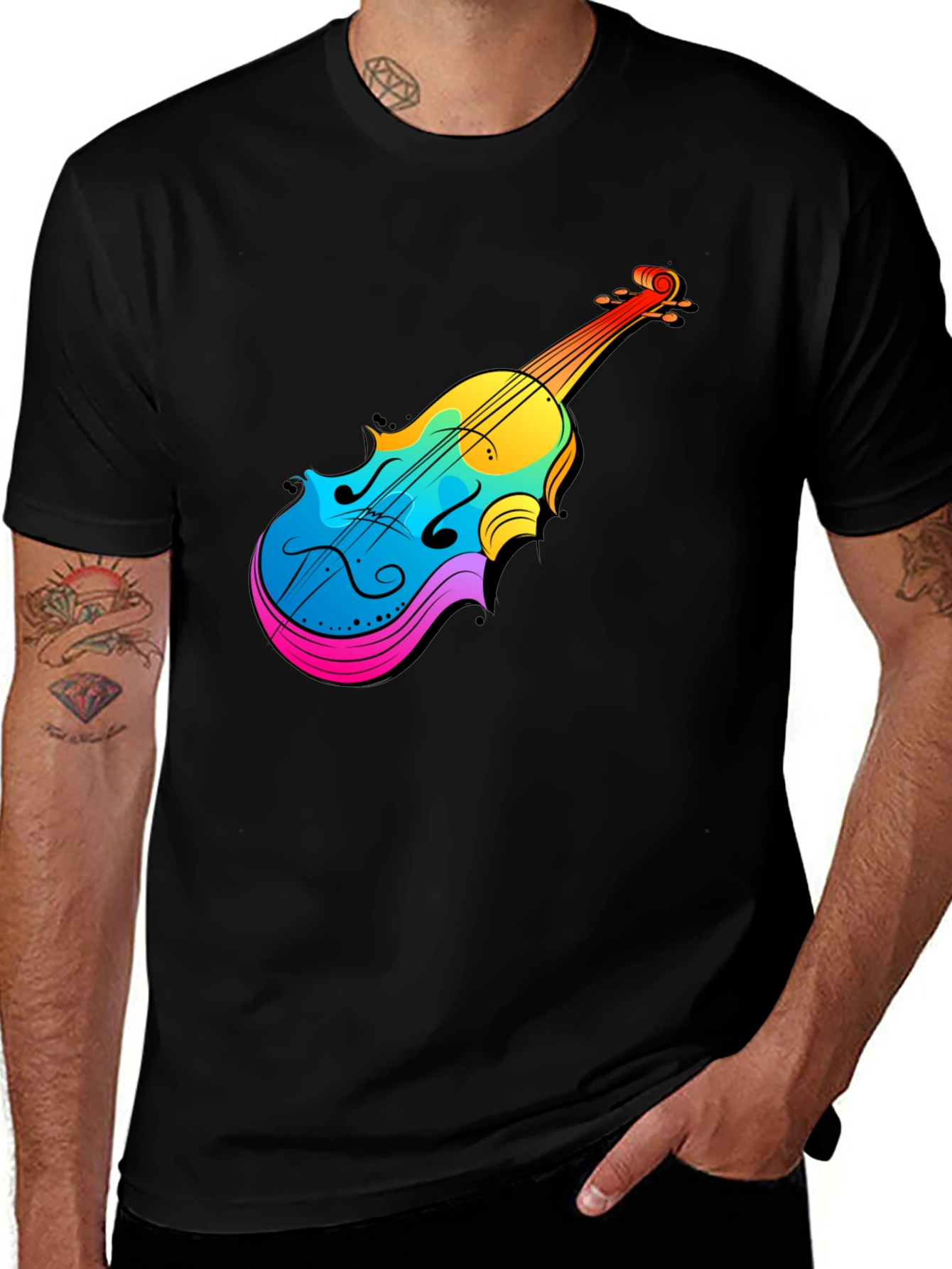 Colorful Violin Graphic Tee - Music Lovers T-Shirt