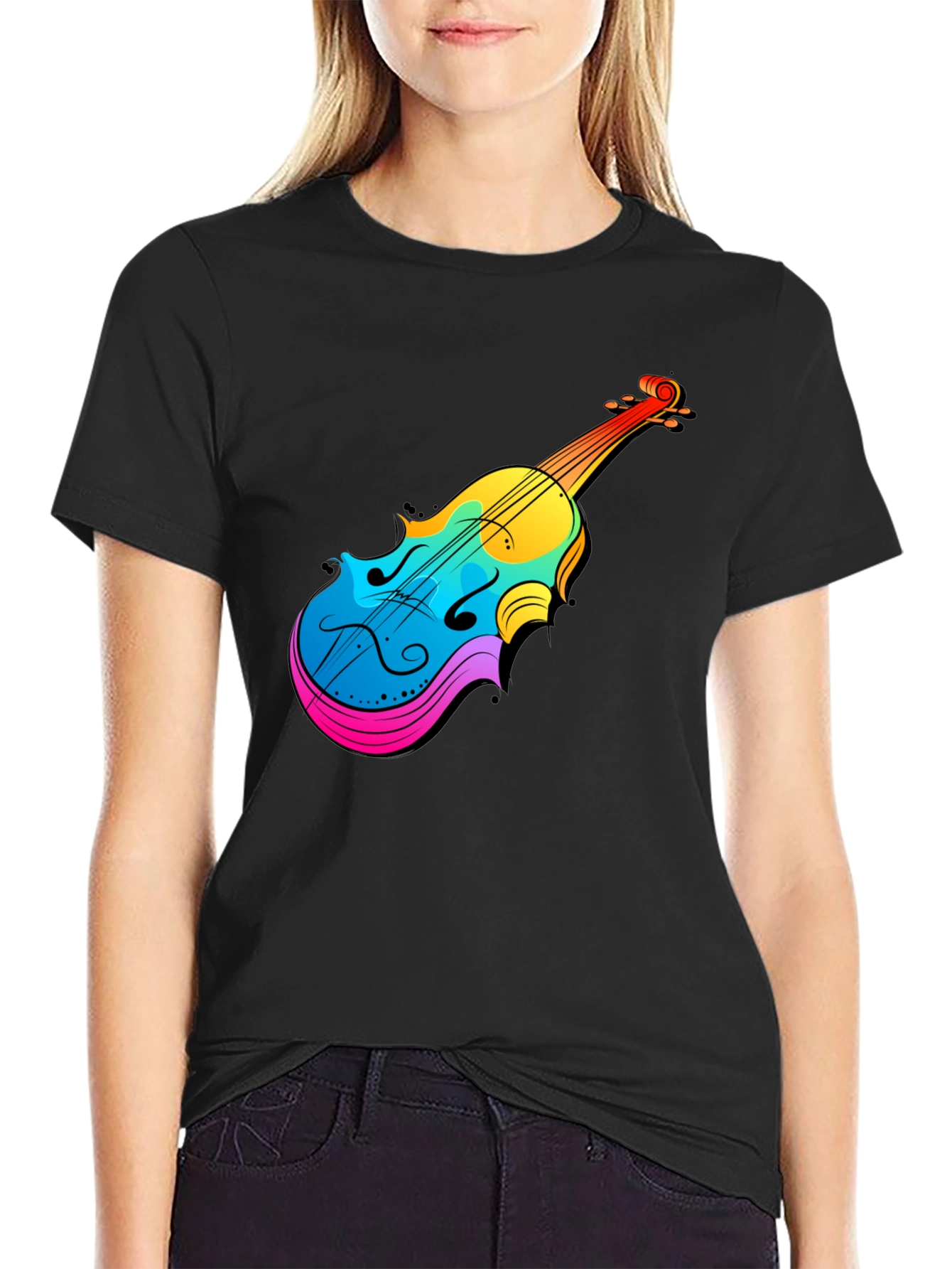 Colorful Violin Graphic Tee - Music Lovers T-Shirt
