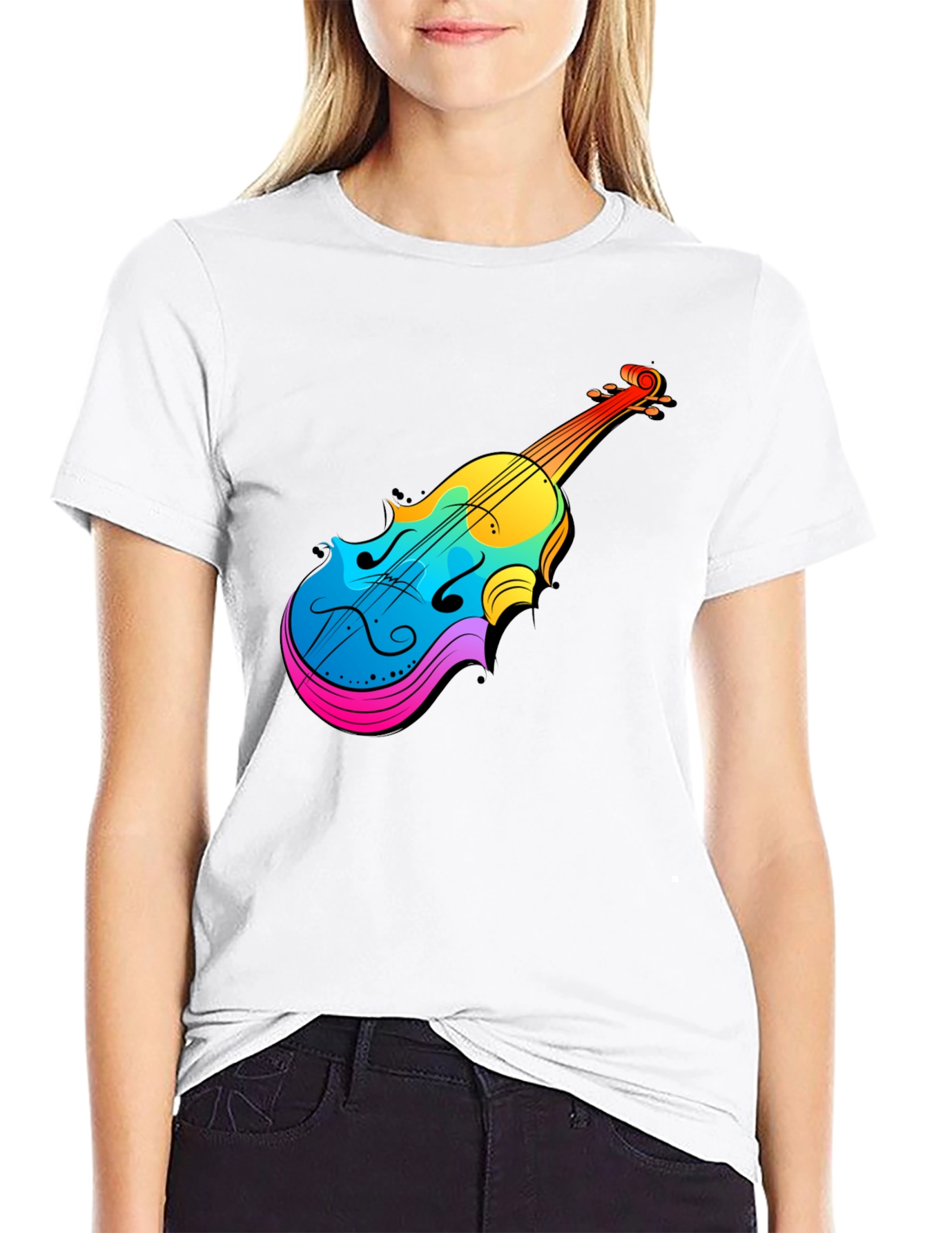 Colorful Violin Graphic Tee - Music Lovers T-Shirt