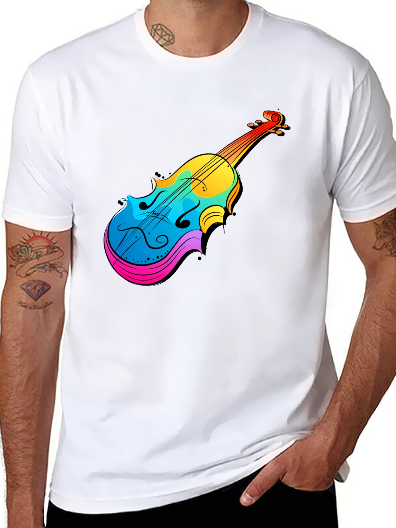 Colorful Violin Graphic Tee - Music Lovers T-Shirt
