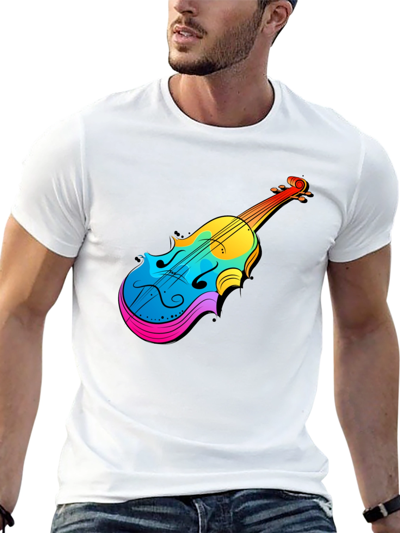 Colorful Violin Graphic Tee - Music Lovers T-Shirt