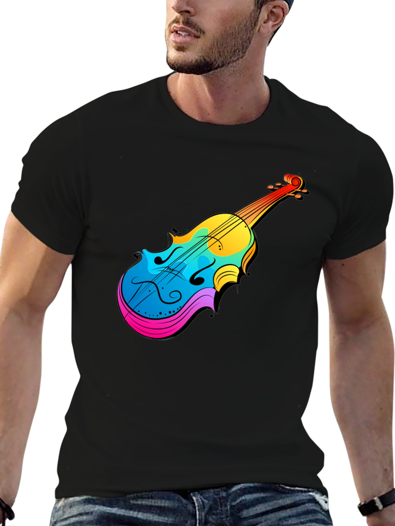 Colorful Violin Graphic Tee - Music Lovers T-Shirt