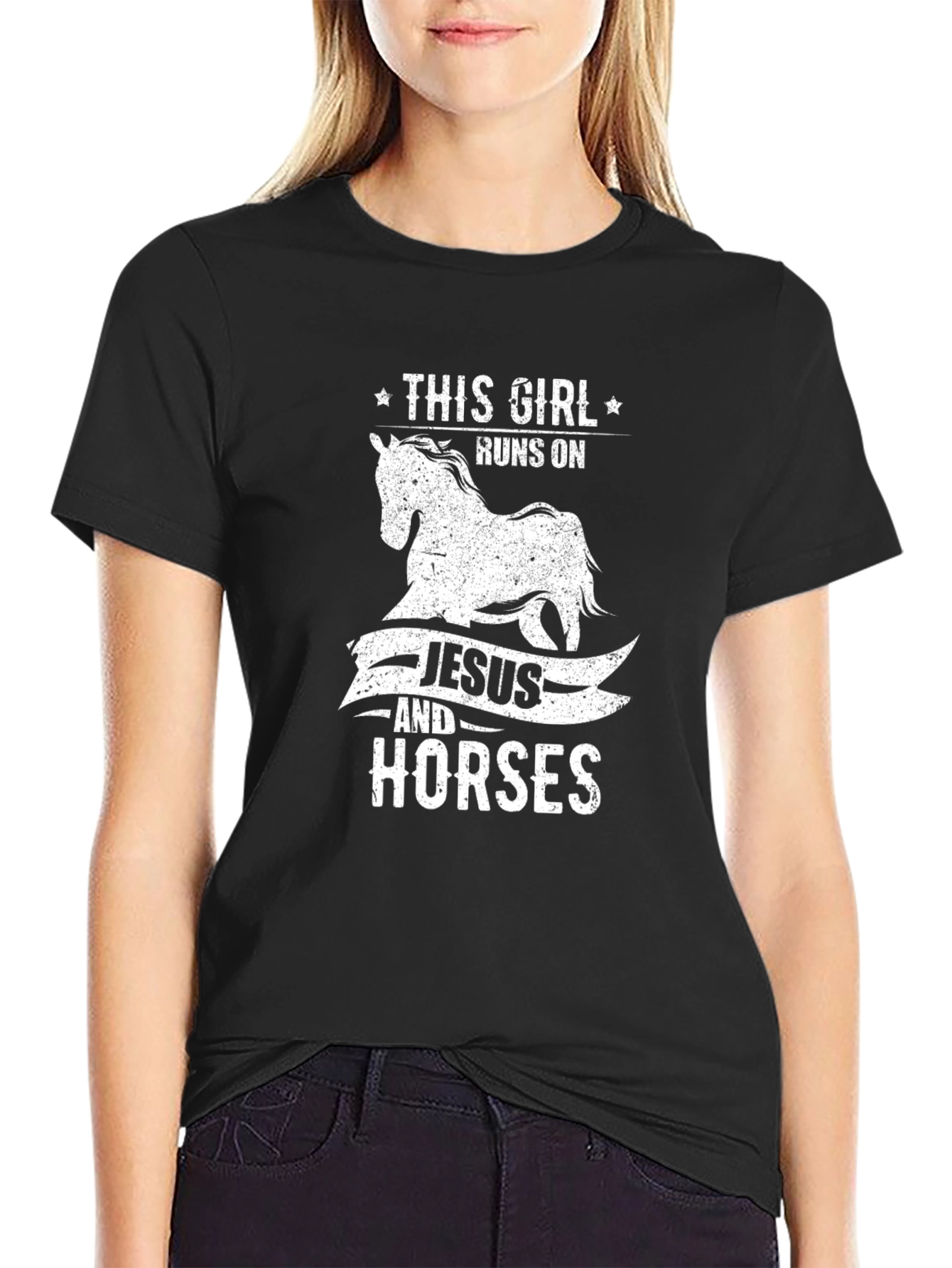 This Girl Runs on Jesus and Horses T-Shirt