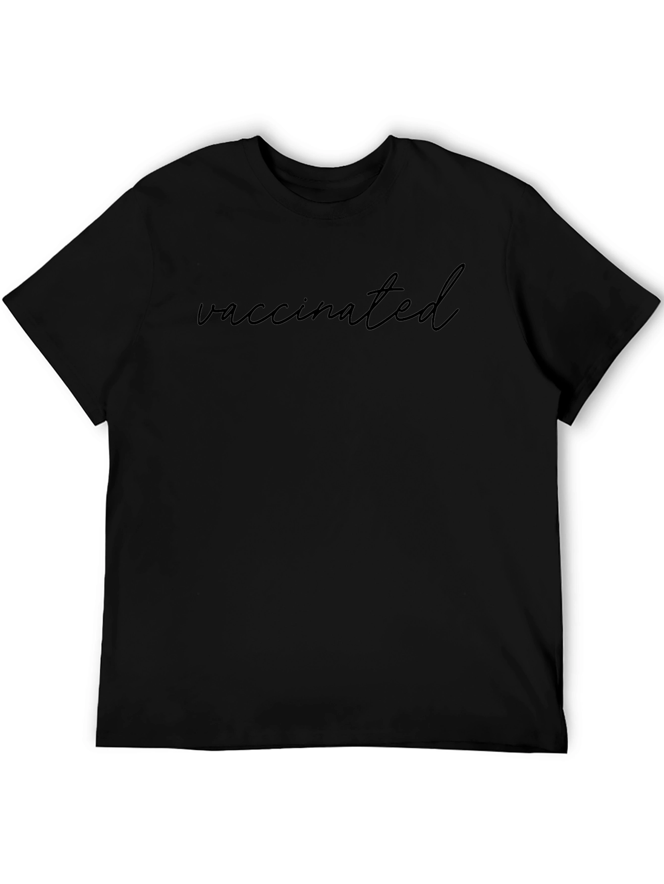 Vaccinated Black T-Shirt Crew Neck Short Sleeve