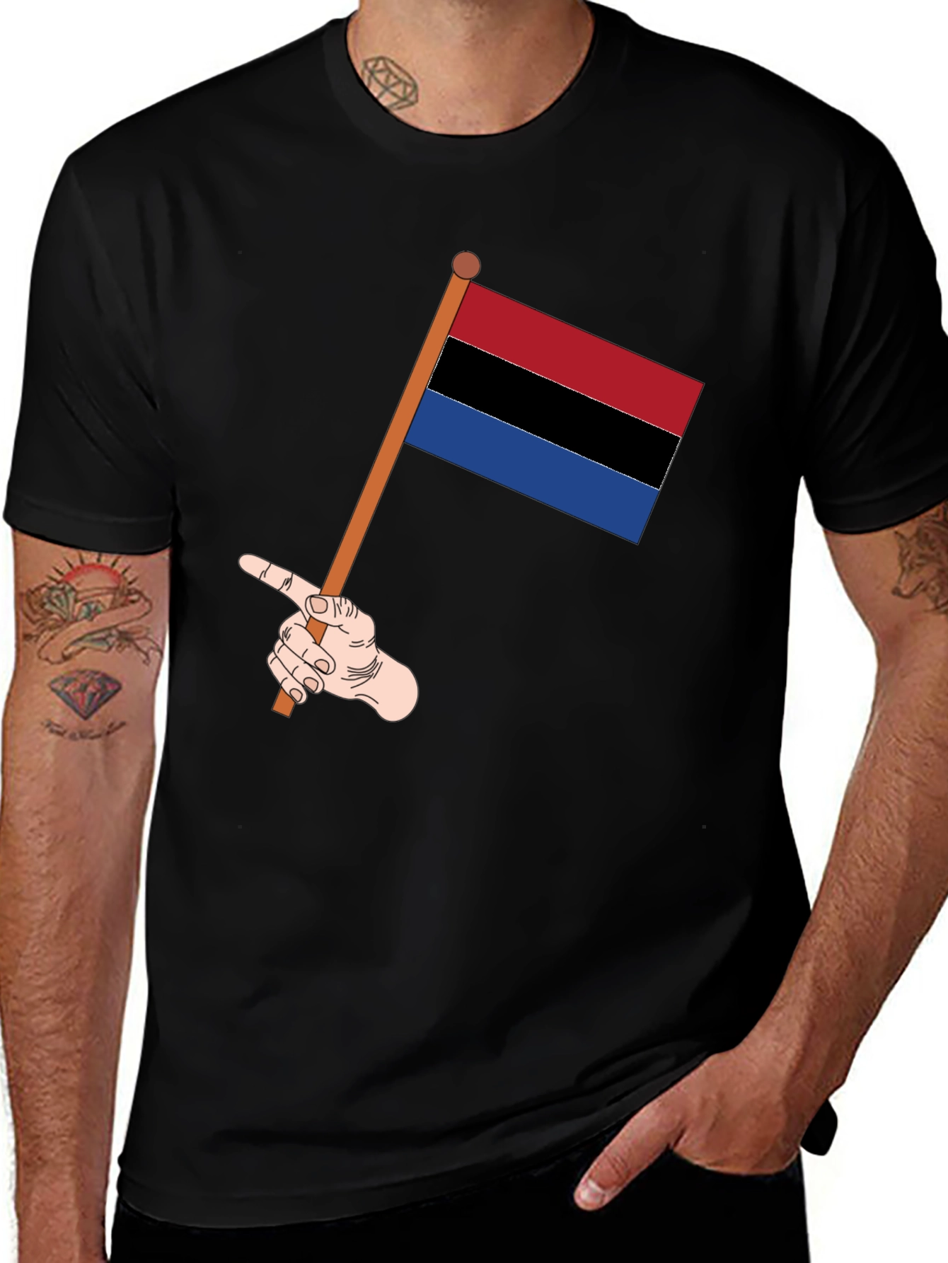 Striped Flag Graphic Tee - Black