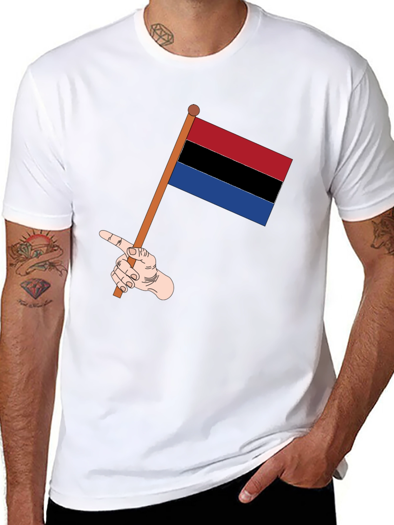 Striped Flag Graphic Tee - Black