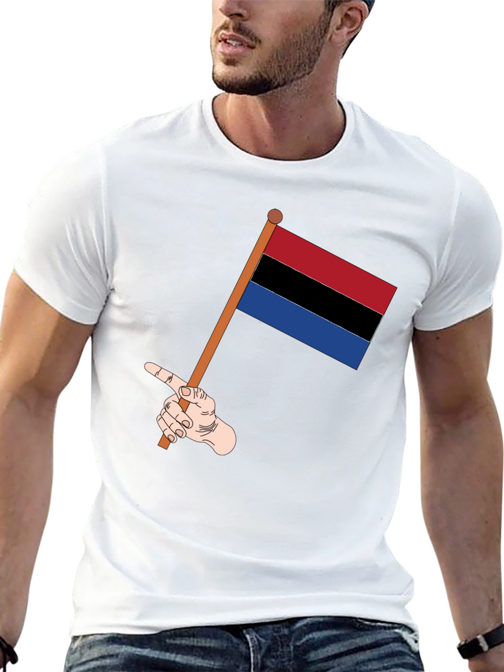 Striped Flag Graphic Tee - Black