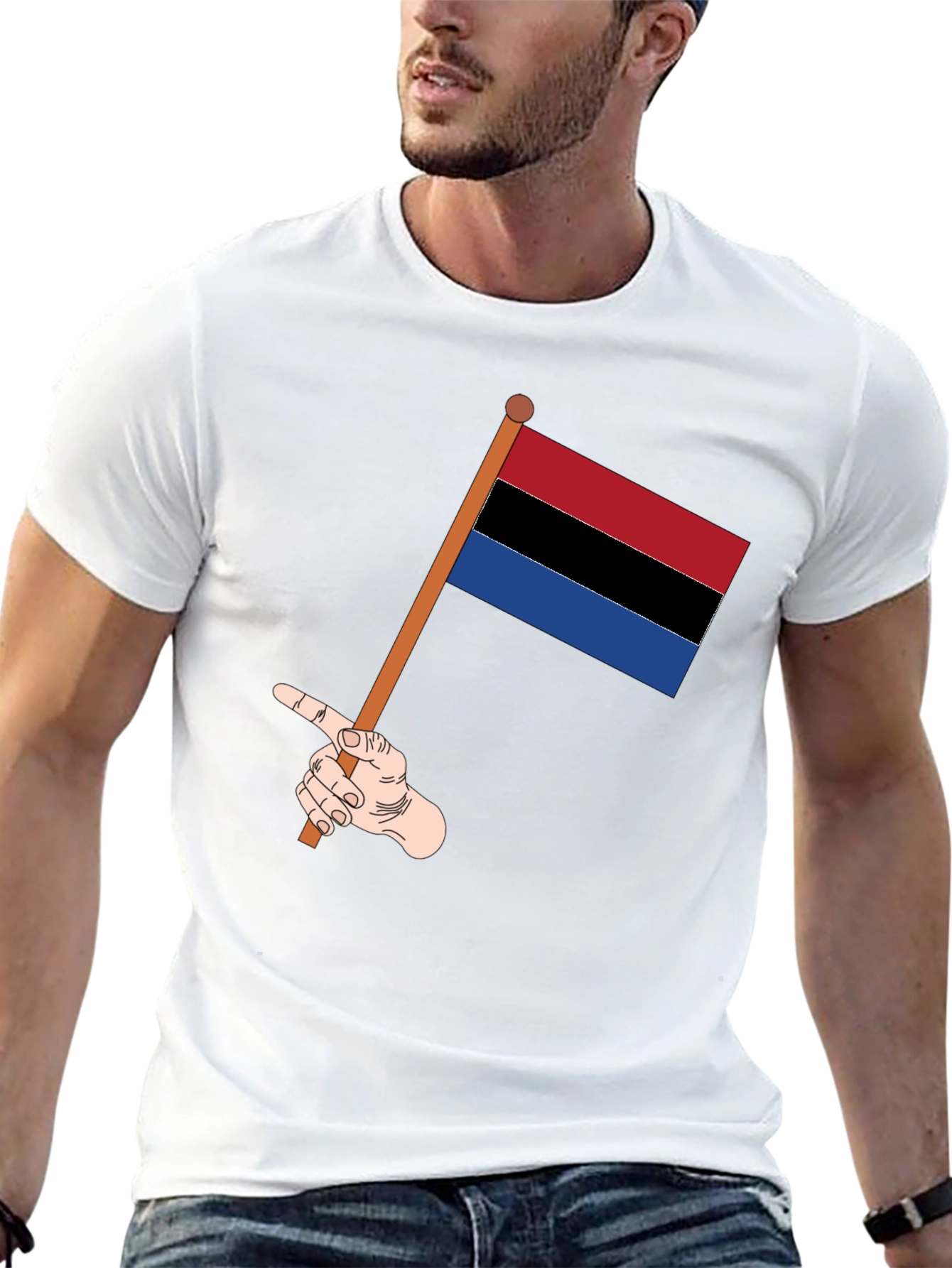 Striped Flag Graphic Tee - Black