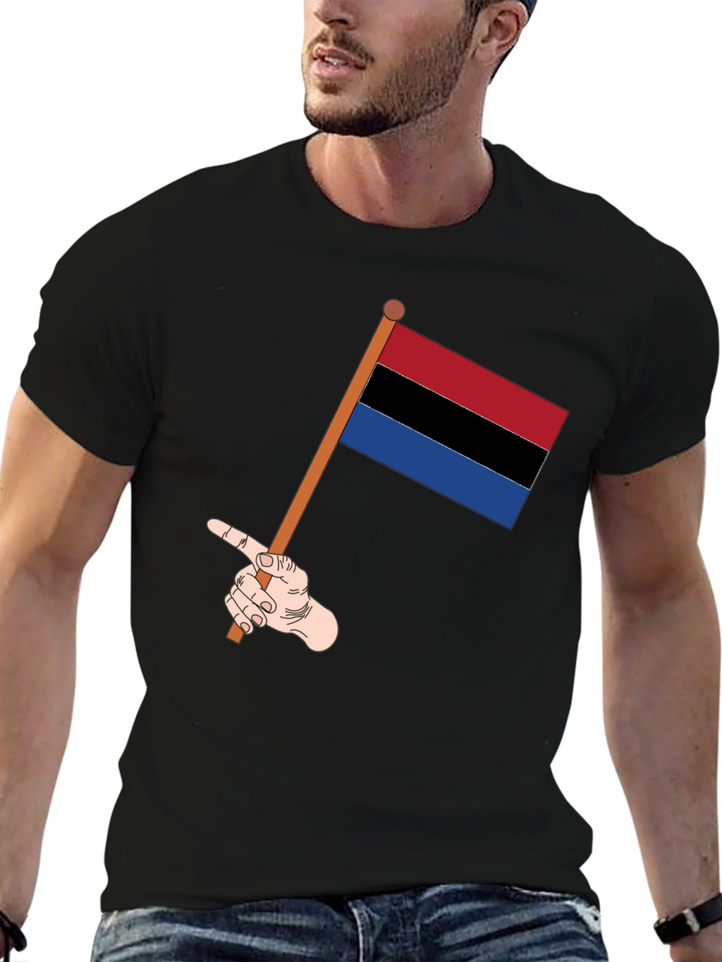 Striped Flag Graphic Tee - Black