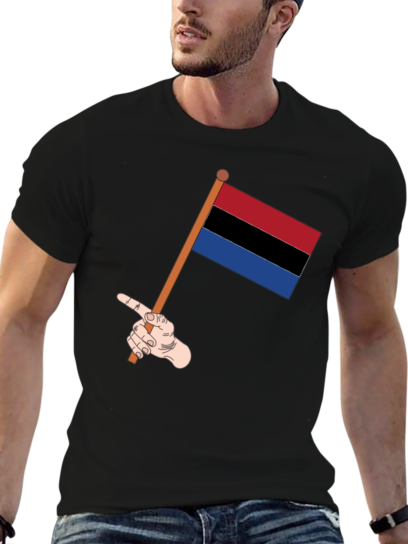 Striped Flag Graphic Tee - Black