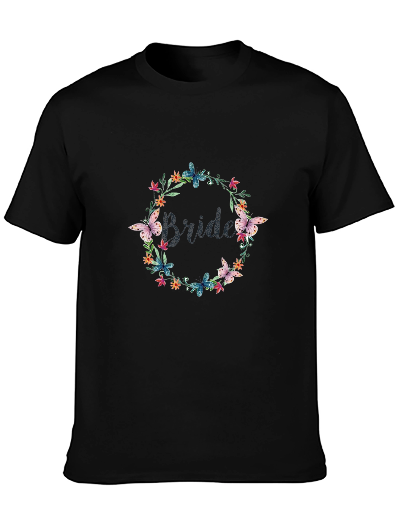 Bride Floral Wreath Graphic Tee - Black