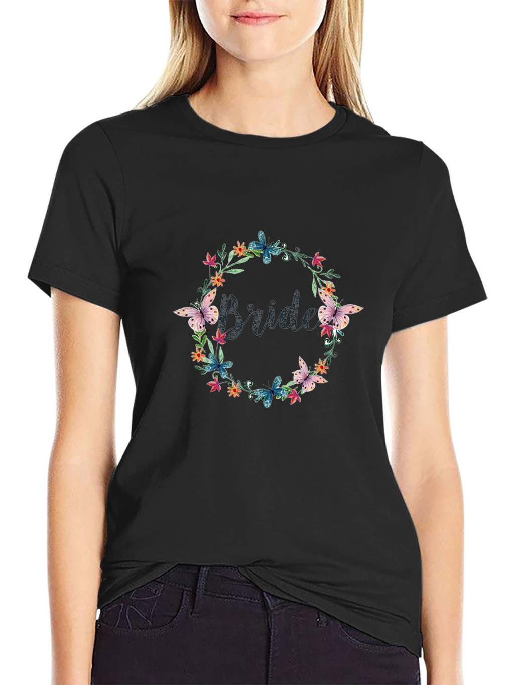 Bride Floral Wreath Graphic Tee - Black