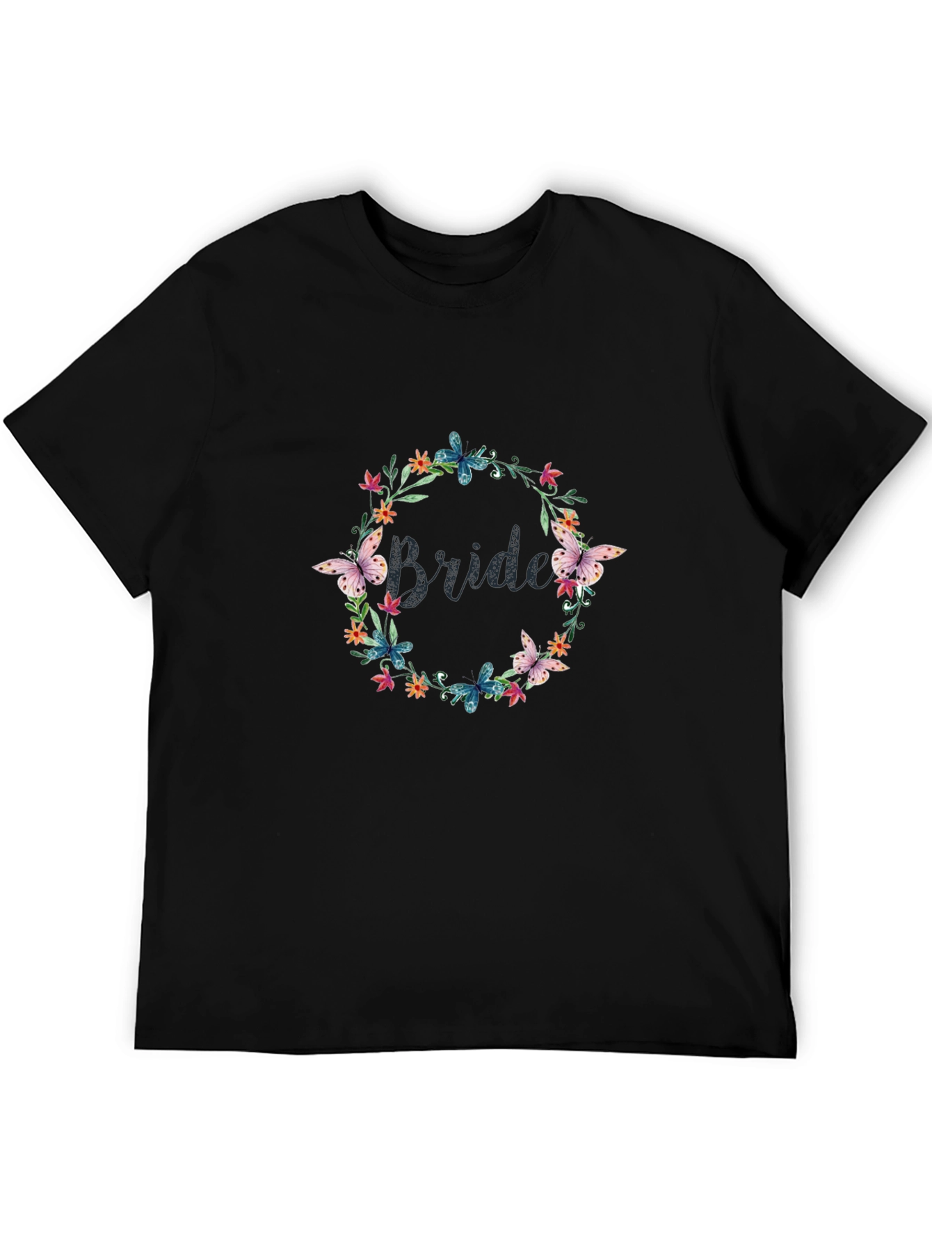 Bride Floral Wreath Graphic Tee - Black