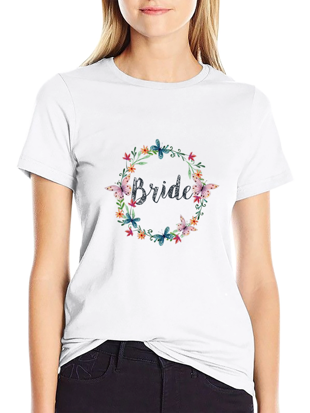 Bride Floral Wreath Graphic Tee - Black